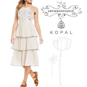 KOPAL Anthropologie White Glitter Izzy Embroidered Tiered Dress Medium